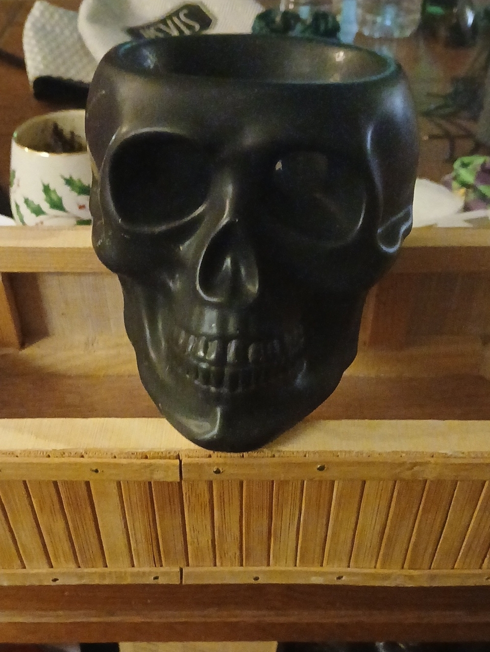 Matte Black Skull Decorative Accent Candle Holder - Home Accents